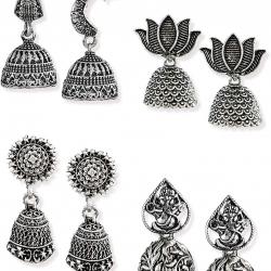 Pack of Four Finely Detailed & Designer Oxidised Jhumki Earrings buy on the wholesale