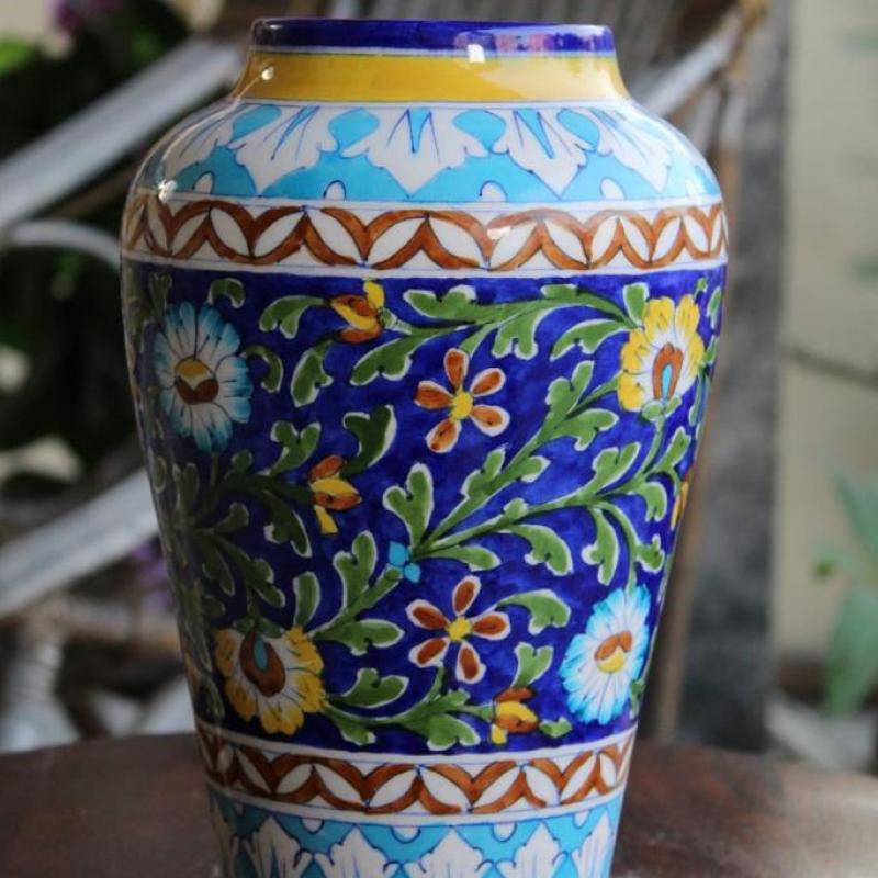 Античная керамическая синяя ваза SURAHI 8L * 5W дюймов купить оптом - компания Brahma Crafts | Индия