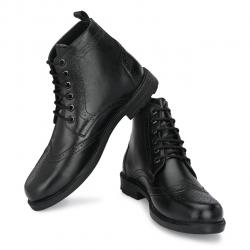 Men Leather Boots High Top Black color