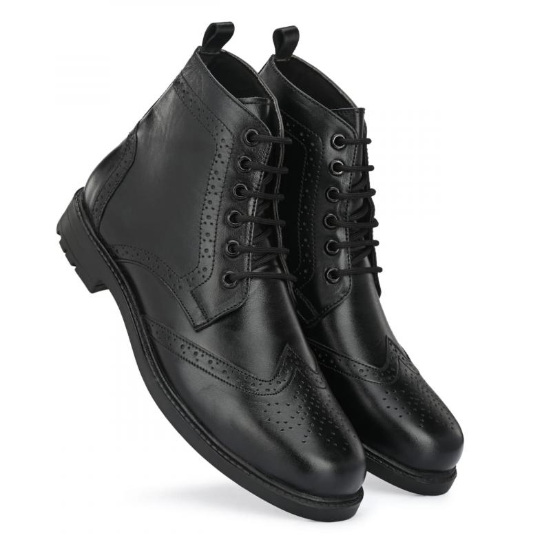 Men Leather Boots High Top Black color купить оптом - компания Dhruv Shoe Company | Индия