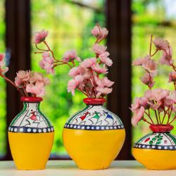 Handpainted Clay Pot set of 3 for Home Makeover 