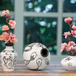 InlandGrown Terracotta Clay Warli Vases set of 3 купить оптом