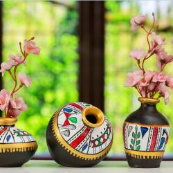 Warli Painting Terracotta Pot Set Home Decoration купить оптом