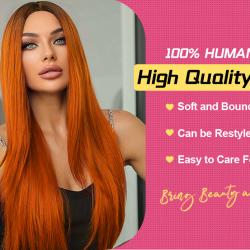 Colored Orange Ginger Transparnet Lace Human Hair Wig 180% Density Absolutely Stunning and Gorgeous buy on the wholesale