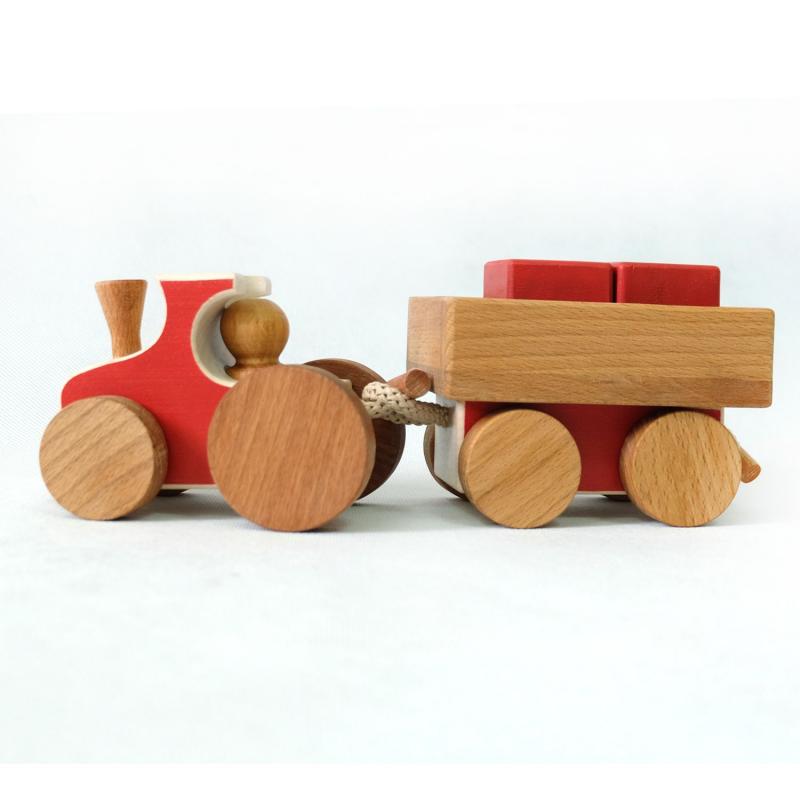 Wooden Toy Steam Locomotive + Freight Car  buy wholesale - company Авторская деревянная игрушка 