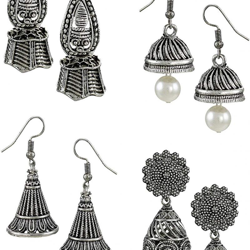 Dome Shaped Hanging Jhumki with Silver Bead Drops Earring buy wholesale - company Grahakji | India