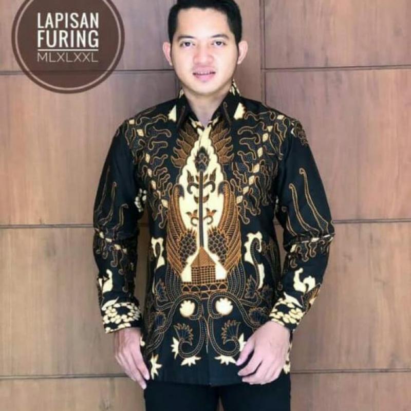 Мужская рубашка с принтом батик с длинными рукавами купить оптом - компания batik naufakencana | Индонезия