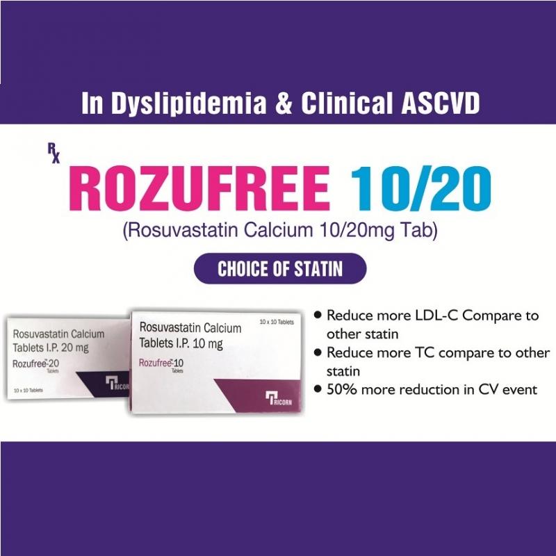 ROZUFREE Rosuvastatin Calcium 10/20 mg Tab buy wholesale - company Tricorn Healthcare | India