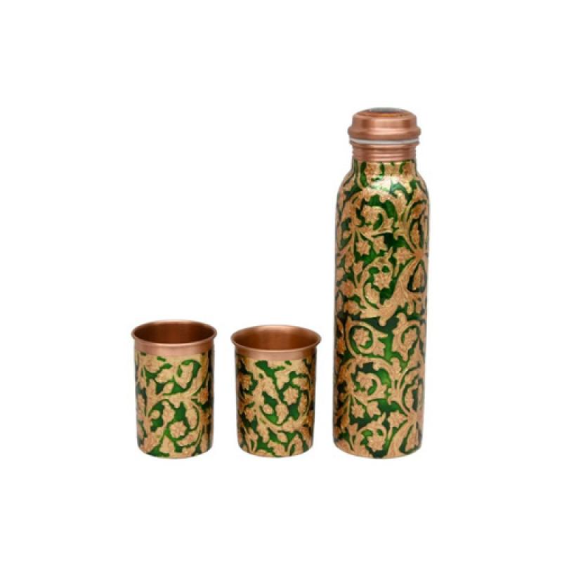 Vrinda's Royal Designer Copper Water Bottle Sets with 2 Glasses  buy wholesale - company Viyona Impex | India