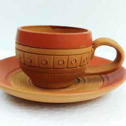 Terracotta Tea Cups with Saucers 