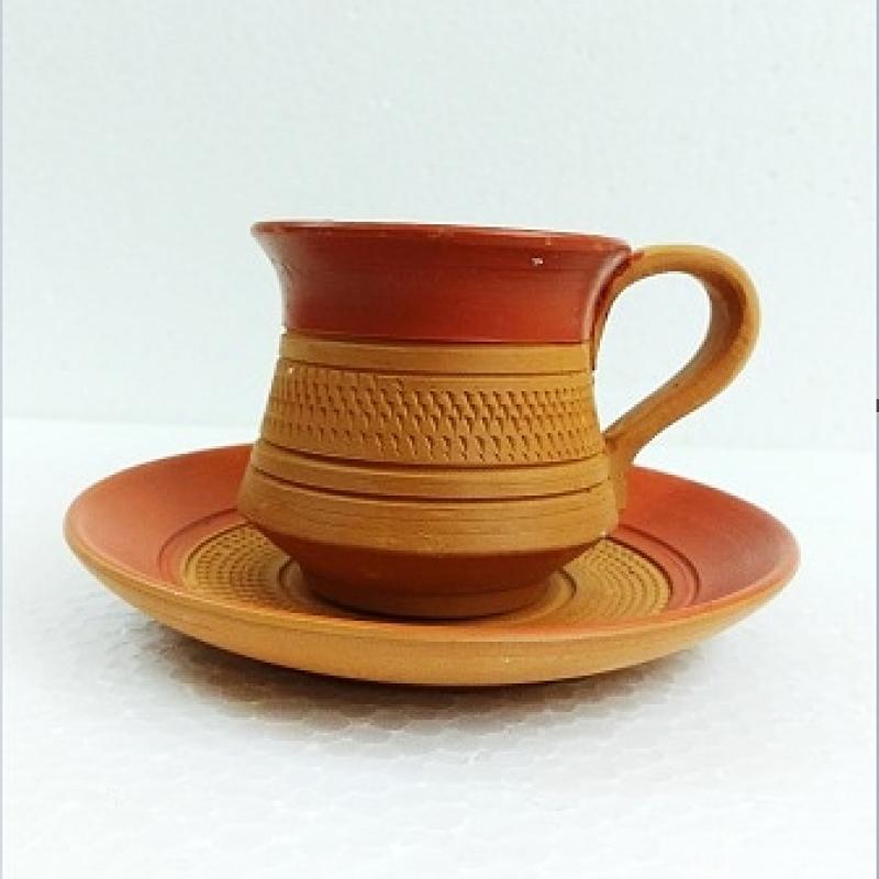 Терракотовые чайные чашки с блюдцами купить оптом - компания Karru Krafft | Индия