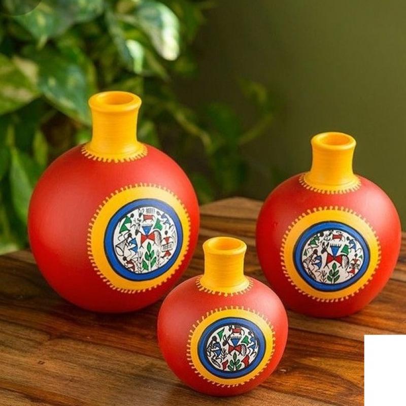 Indian Art Painted Clay Pot set Manufacturer Exporter buy wholesale - company Manmayee Handicrafts | India