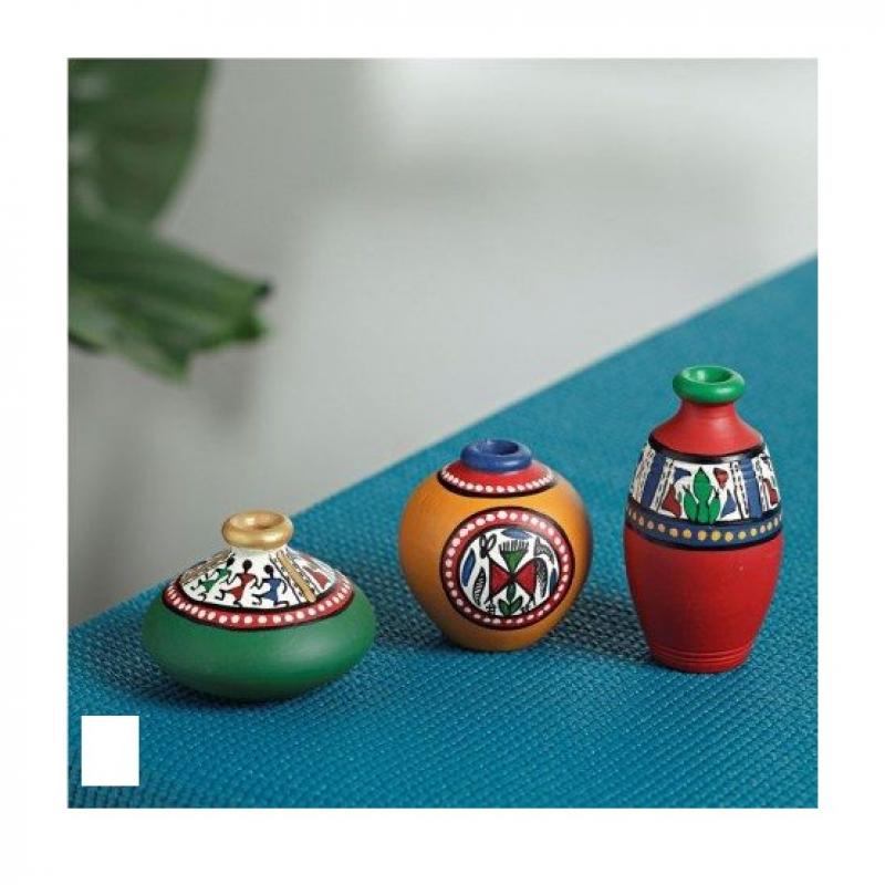 3 Warli Pot Set for Living room /Window Shelf Decor  купить оптом - компания Manmayee Handicrafts | Индия