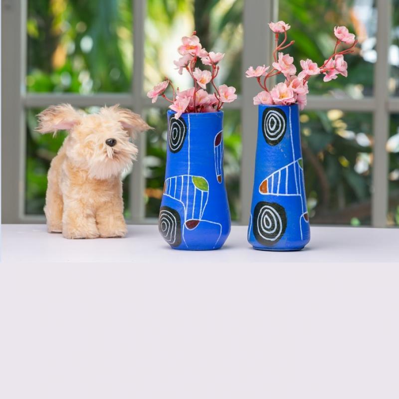 Boho Painted Flower Vase Set of 2 for Natural Living Practice  buy wholesale - company Manmayee Handicrafts | India