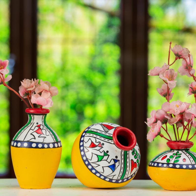 Handpainted Clay Pot set of 3 for Home Makeover  buy wholesale - company Karru Krafft | India