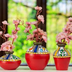 Karru Krafft Handmade Terracotta Clay Warli Printed Table Decor Flower Vase buy on the wholesale