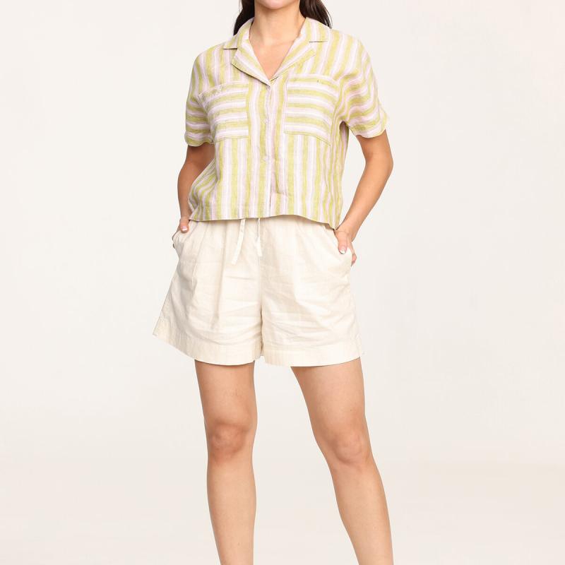 Women's Organic Linen Short Sleeve Stripe Shirt buy wholesale - company Ecoerfashion | United States of America