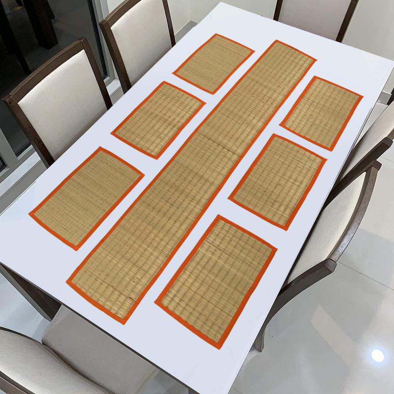 Decor your table with Korai Grass heat resistance 4/6 seater place mat and runner  set buy wholesale - company Manmayee Handicrafts | India