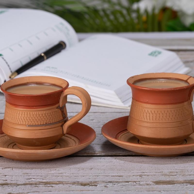 Microwave Safe Reusable Earthen Tea Cup and saucer set manufacturer exporter wholeseler, Mitti ke Chai Cup купить оптом - компания THe Handicraft Stores | Индия