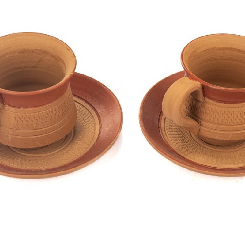 Microwave Safe Reusable Earthen Tea Cup and saucer set manufacturer exporter wholeseler, Mitti ke Chai Cup купить оптом - компания THe Handicraft Stores | Индия