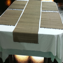 Four Seater Natural Korai Grass Beige Embroidered Table Place Mat Runner Set Manufacturer Exporter Wholesaler