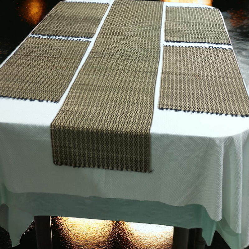 Four Seater Natural Korai Grass Beige Embroidered Table Place Mat Runner Set Manufacturer Exporter Wholesaler купить оптом - компания Karru Krafft | Индия