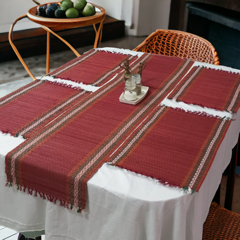 Heat Resistant Natural Korai Grass Ruby Red Table Place Mat Runner Set Manufacturer Exporter Wholesaler buy wholesale - company THe Handicraft Stores | India