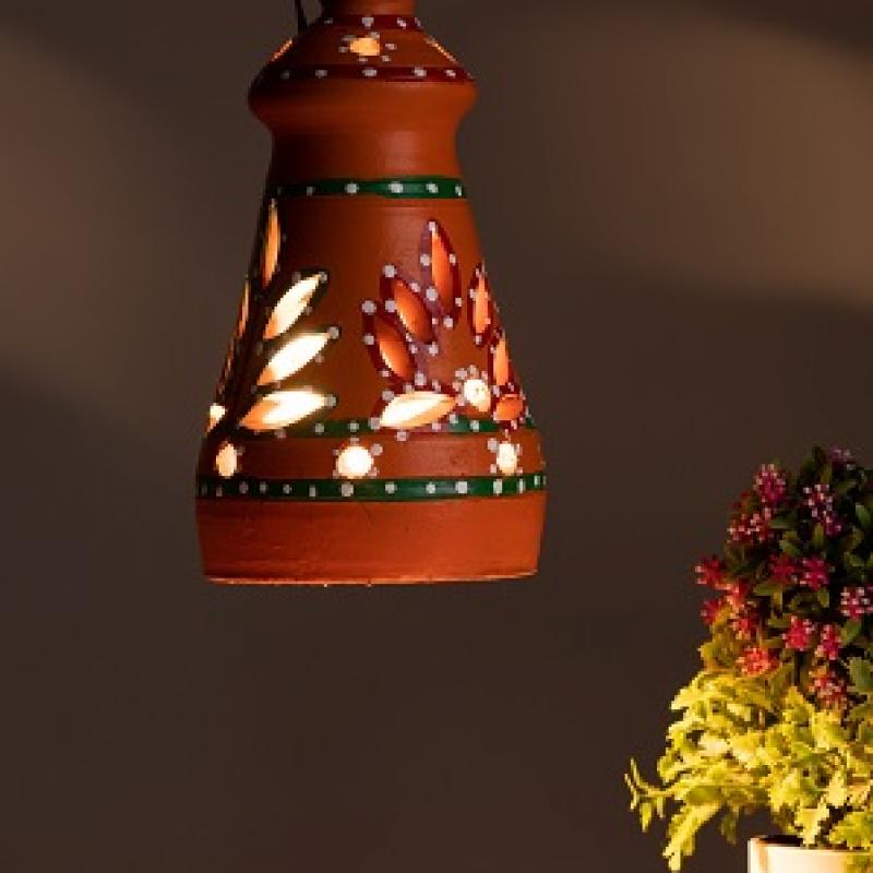 Handpainted Terracotta Hanging Lamp Manufacturer Exporter Wholesaler, Housewarming Gifting lamp buy wholesale - company Karru Krafft | India