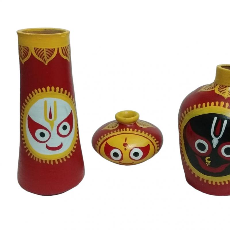 Handpainted Terracotta Pots set of 3 for house warming gifting Manufacturer Exporter Wholeseler buy wholesale - company THe Handicraft Stores | India