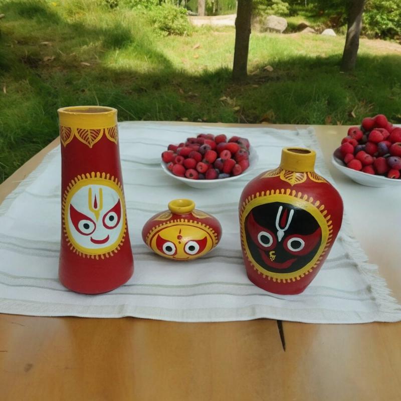 Handpainted Terracotta Pots set of 3 for house warming gifting Manufacturer Exporter Wholeseler buy wholesale - company THe Handicraft Stores | India