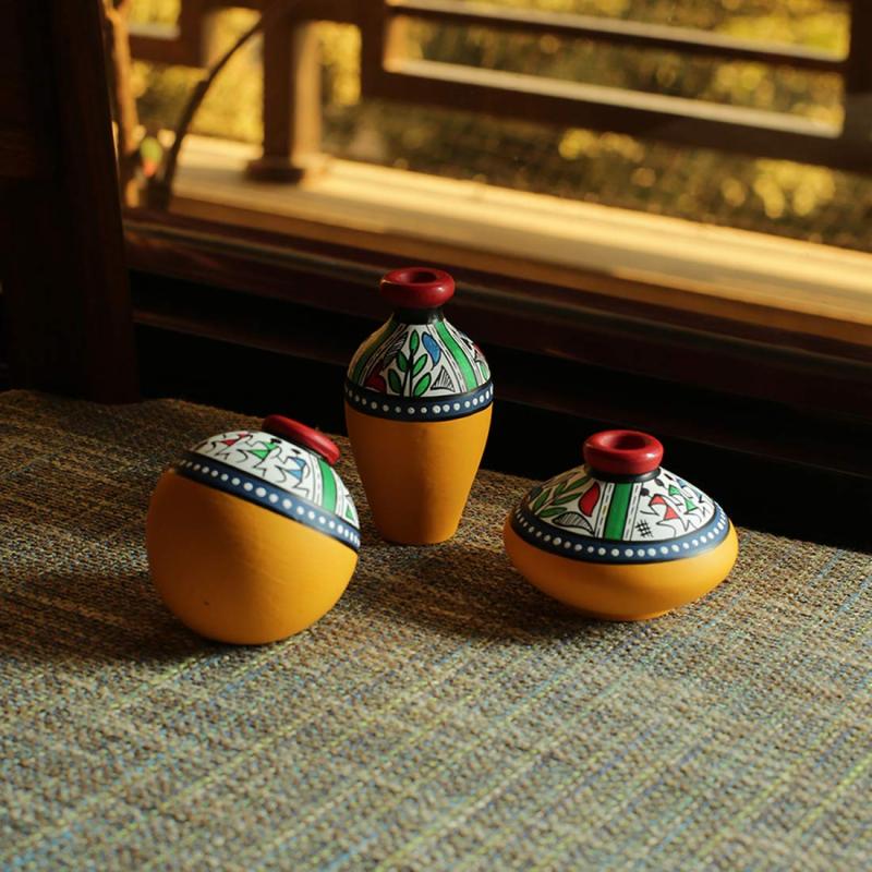 Unique Festivel Gifting Handpainted Warli Pot set Manufacturer Exporter Wholesaler buy wholesale - company Manmayee Handicrafts | India