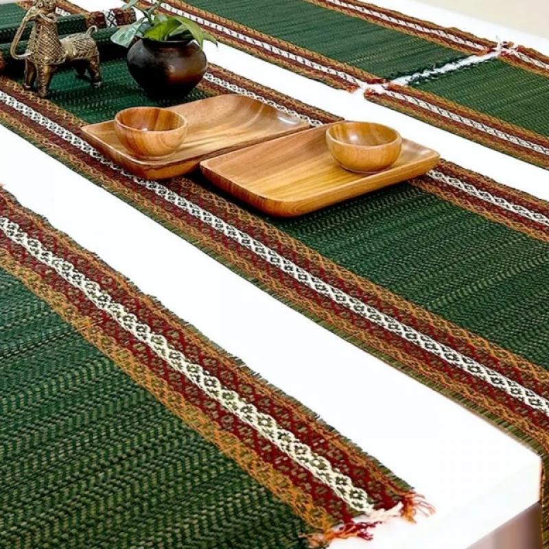 Cheerful Colors for Festival Handmade Korai Grass Table Runner set Manufacturer Exporter Wholesaler buy wholesale - company Karru Krafft | India